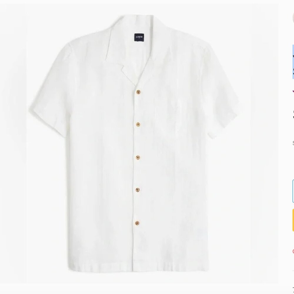 Men's J crew Short-sleeve White linen-blend camp shirt Size M